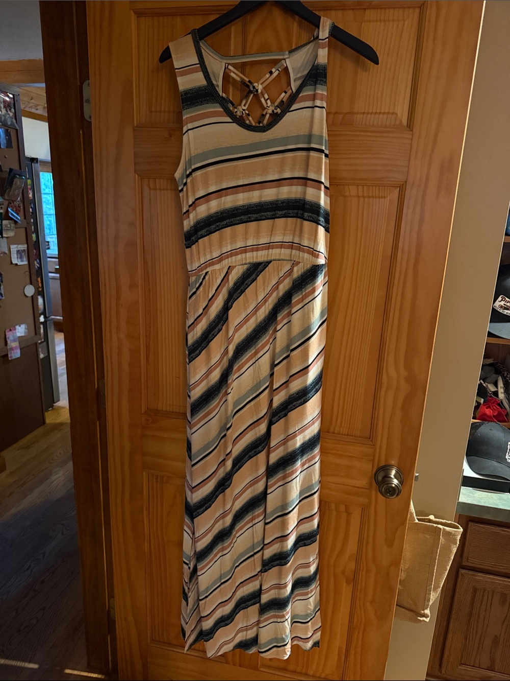 Maurices Striped Sleeveless Maxi Dress in Beige, Navy and Blush